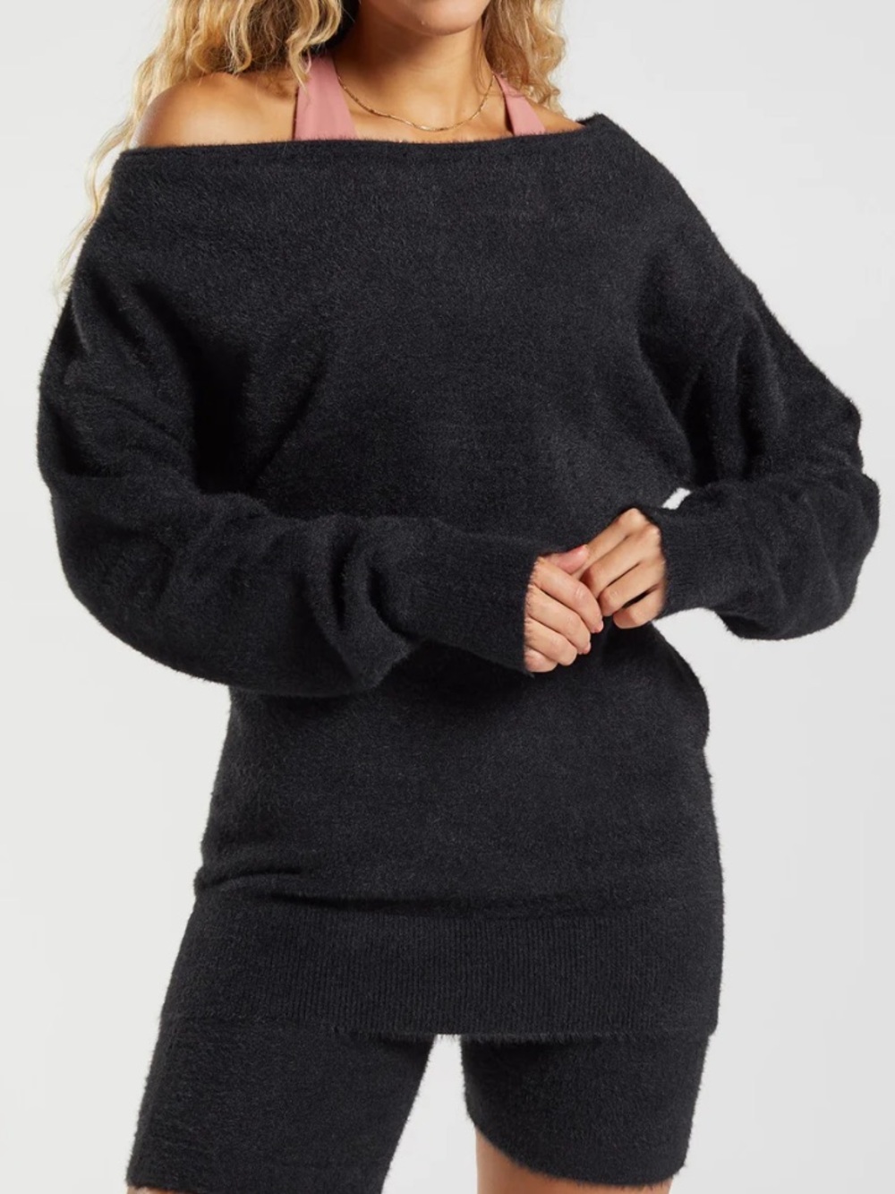 GYMSHARK WHITNEY OVERSIZED EYELASH KNIT SWEATER Black Med